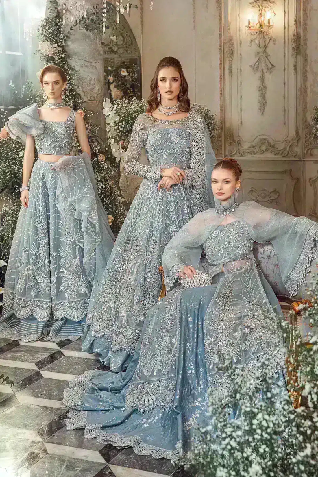 Maria B | Mbroidered Wedding Edition 23 | Ice Blue BD-2702 - by - Libasekhas UK - Registered Vendor of : Maria B - 100% Original Designer Dresss