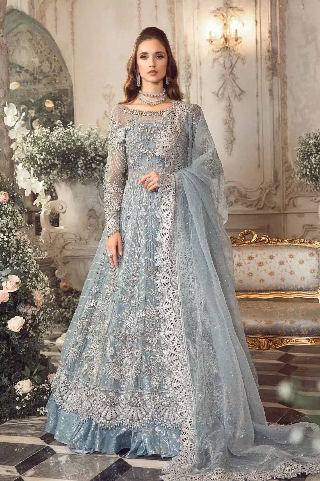 Maria B | Mbroidered Wedding Edition 23 | Ice Blue BD-2702 - by - Libasekhas UK - Registered Vendor of : Maria B - 100% Original Designer Dresss