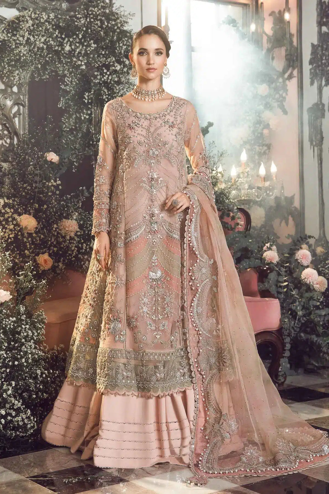Maria B | Mbroidered Wedding Edition 23 | Pastel Pink BD-2706 - by - Libasekhas UK - Registered Vendor of : Maria B - 100% Original Designer Dresss