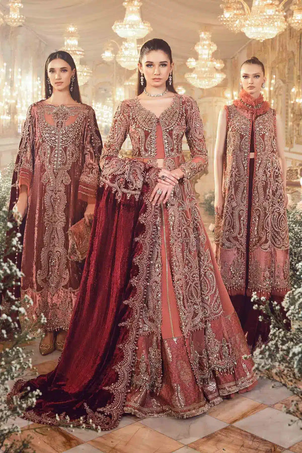 Maria B | Mbroidered Wedding Edition 23 | Salmon Pink BD-2701 - by - Libasekhas UK - Registered Vendor of : Maria B - 100% Original Designer Dresss