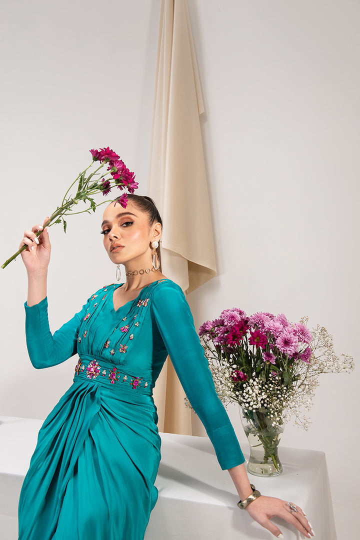 Maria Osama Khan | Tiffany Formals | Aquamarine - by - Libasekhas UK - Registered Vendor of : Maria Osama Khan - 100% Original Designer Dresss