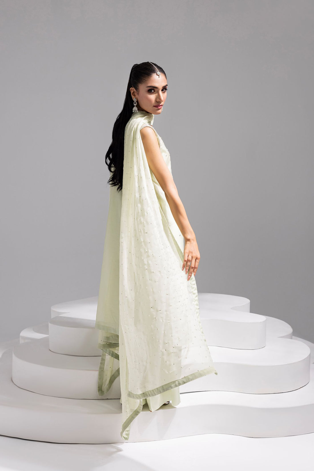 Amani | Aira Festive Wear | SOLEA Hand Embroidered Mint Butter Silk Shirt with Viscose Pants & Mukesh Dupatta - by Libasekhas UK - Registered Vendor of : Amani - 100% Original Designer Dress