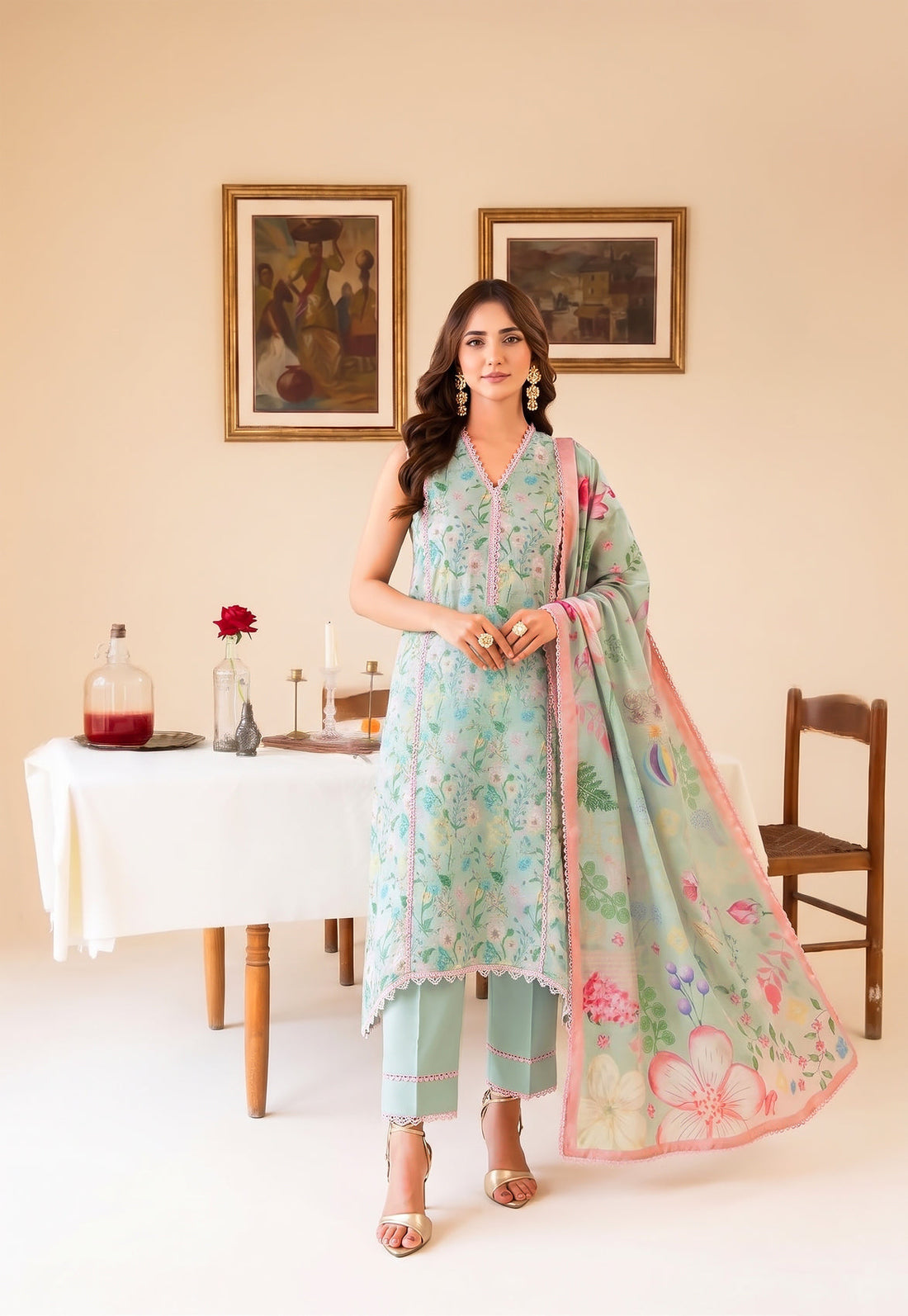 Faiza Faisal | FNF Printed Lawn | MINT DAISY - by Libasekhas UK - Registered Vendor of : Faiza Faisal - 100% Original Designer Dress