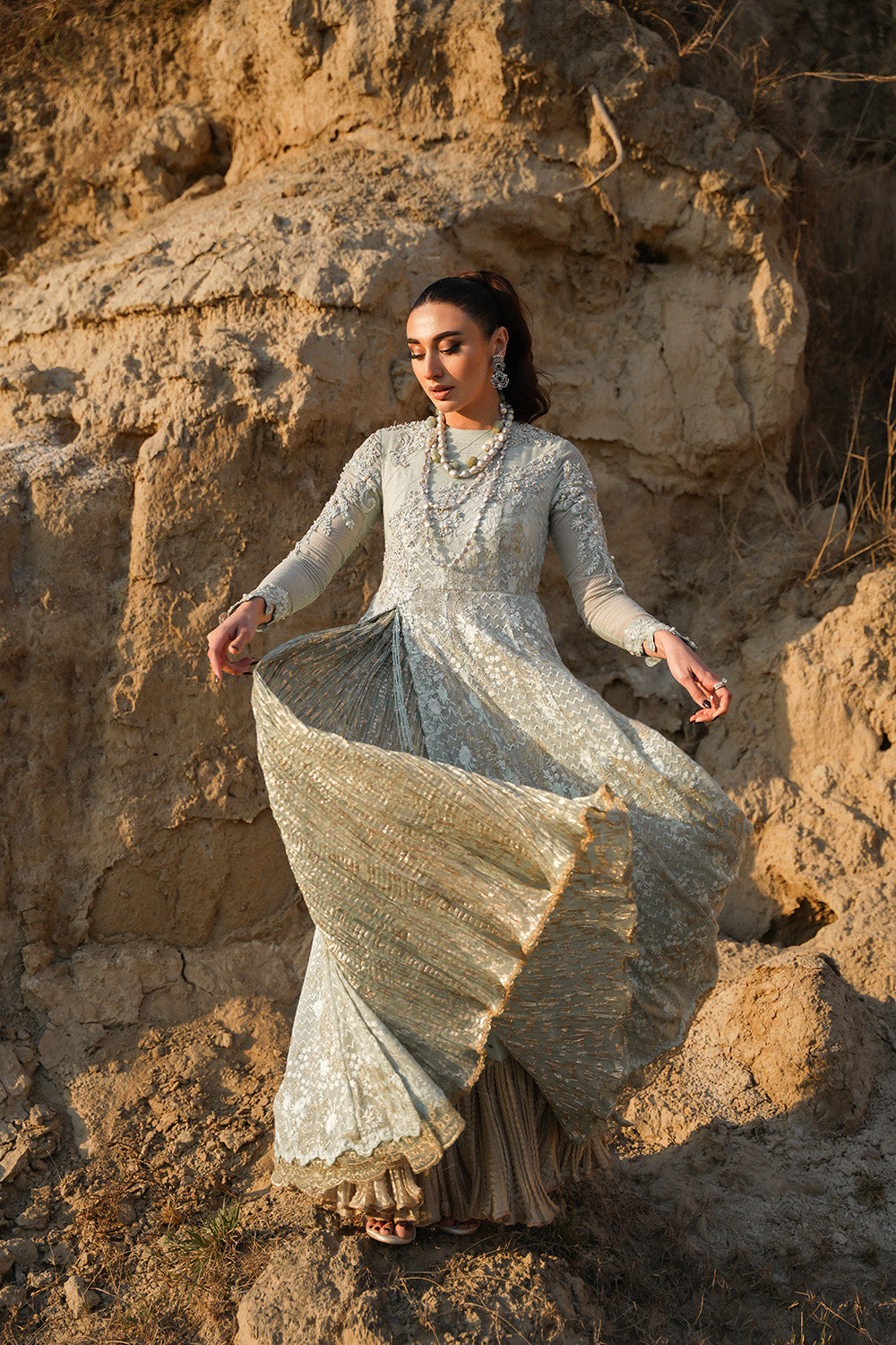 Nilofer Shahid | Verve Summer 24 | Mavi  Verve SS 24 - by - Libasekhas UK - Registered Vendor of : Nilofer Shahid - 100% Original Designer Dresss