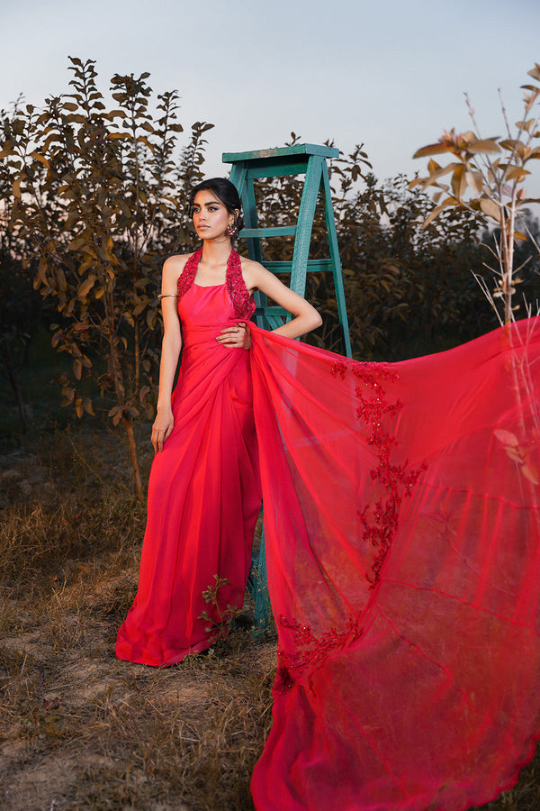 Nilofer Shahid | Verve Summer 24 | Radiant Rebel (Saree) - by - Libasekhas UK - Registered Vendor of : Nilofer Shahid - 100% Original Designer Dresss