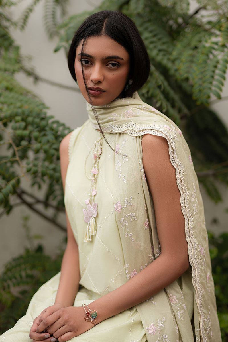 Cross Stitch | Mahiri Lawn 25 | CANARY GREEN - by - Libasekhas UK - Registered Vendor of : Cross Stitch - 100% Original Designer Dresss