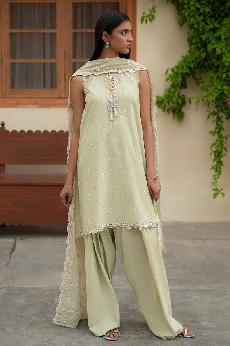 Cross Stitch | Mahiri Lawn 25 | CANARY GREEN - by - Libasekhas UK - Registered Vendor of : Cross Stitch - 100% Original Designer Dresss