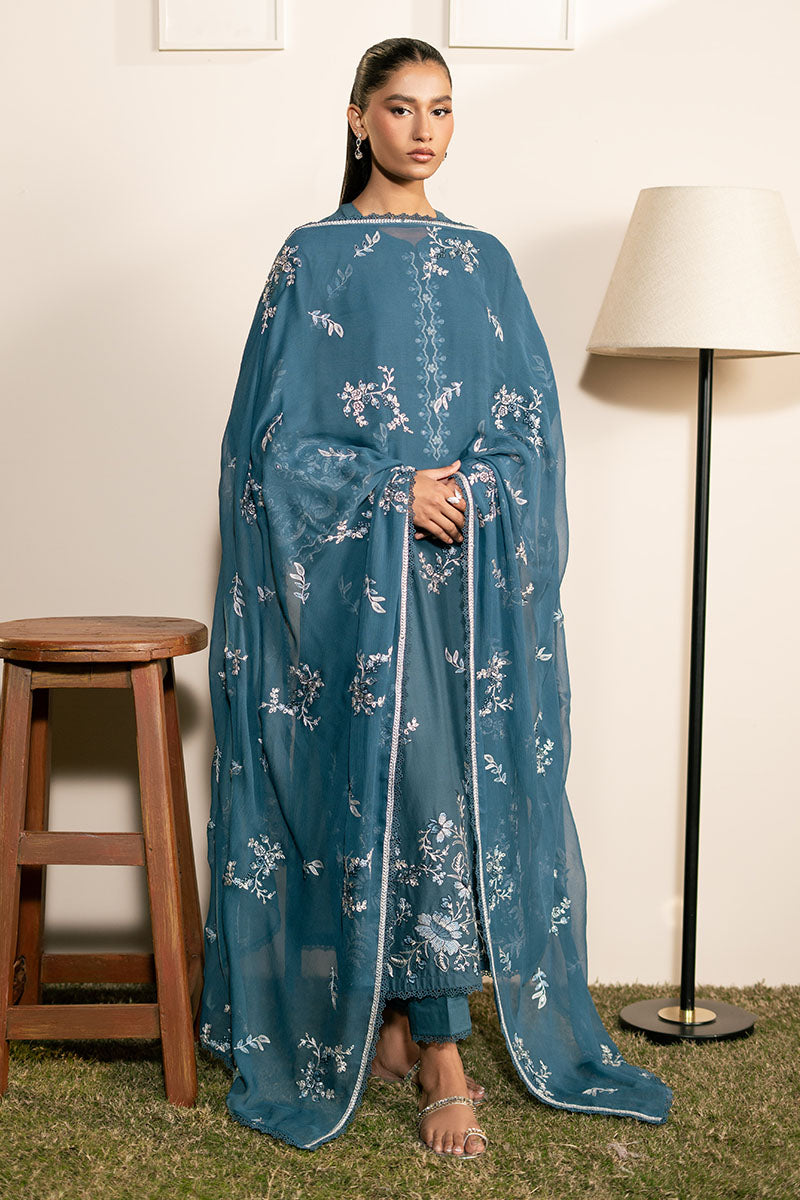 Cross Stitch | Mahiri Lawn 25 | TEAL SERENITY - by - Libasekhas UK - Registered Vendor of : Cross Stitch - 100% Original Designer Dresss