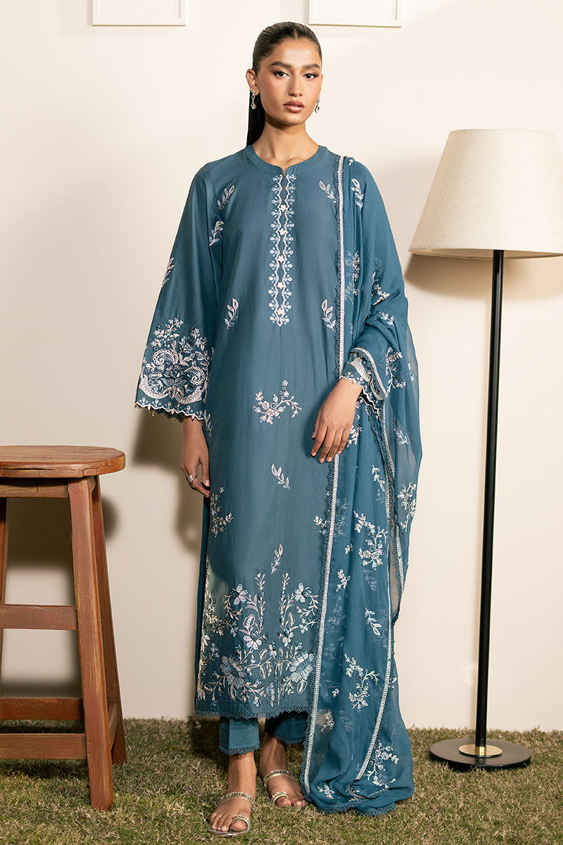 Cross Stitch | Mahiri Lawn 25 | TEAL SERENITY - by - Libasekhas UK - Registered Vendor of : Cross Stitch - 100% Original Designer Dresss
