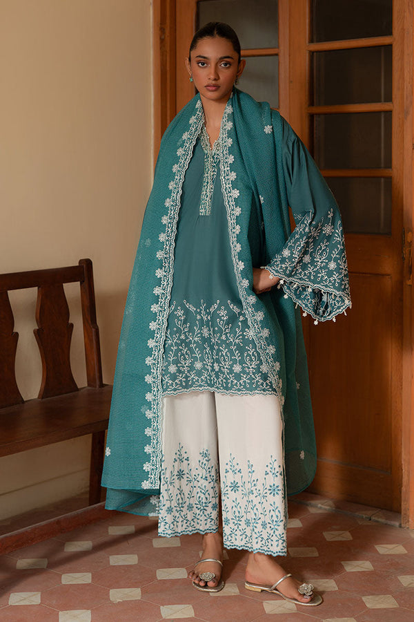 Cross Stitch | Mahiri Lawn 25 | TEAL DREAM - by - Libasekhas UK - Registered Vendor of : Cross Stitch - 100% Original Designer Dresss