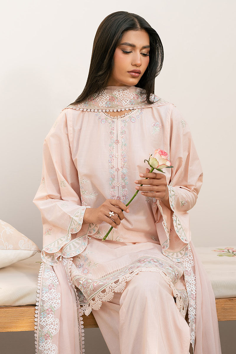 Cross Stitch | Mahiri Lawn 25 | PEACH BLOOM - by - Libasekhas UK - Registered Vendor of : Cross Stitch - 100% Original Designer Dresss