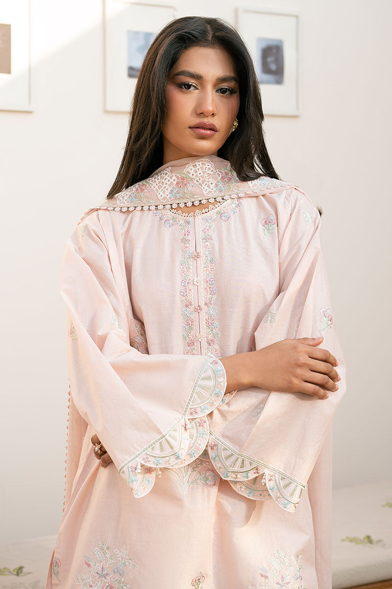 Cross Stitch | Mahiri Lawn 25 | PEACH BLOOM - by - Libasekhas UK - Registered Vendor of : Cross Stitch - 100% Original Designer Dresss