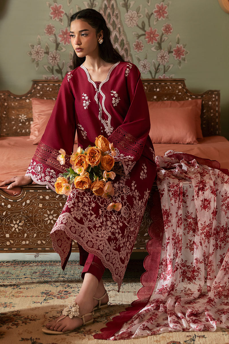 Cross Stitch | Premium Lawn 25 | CRIMSON RED - by - Libasekhas UK - Registered Vendor of : Cross Stitch - 100% Original Designer Dresss