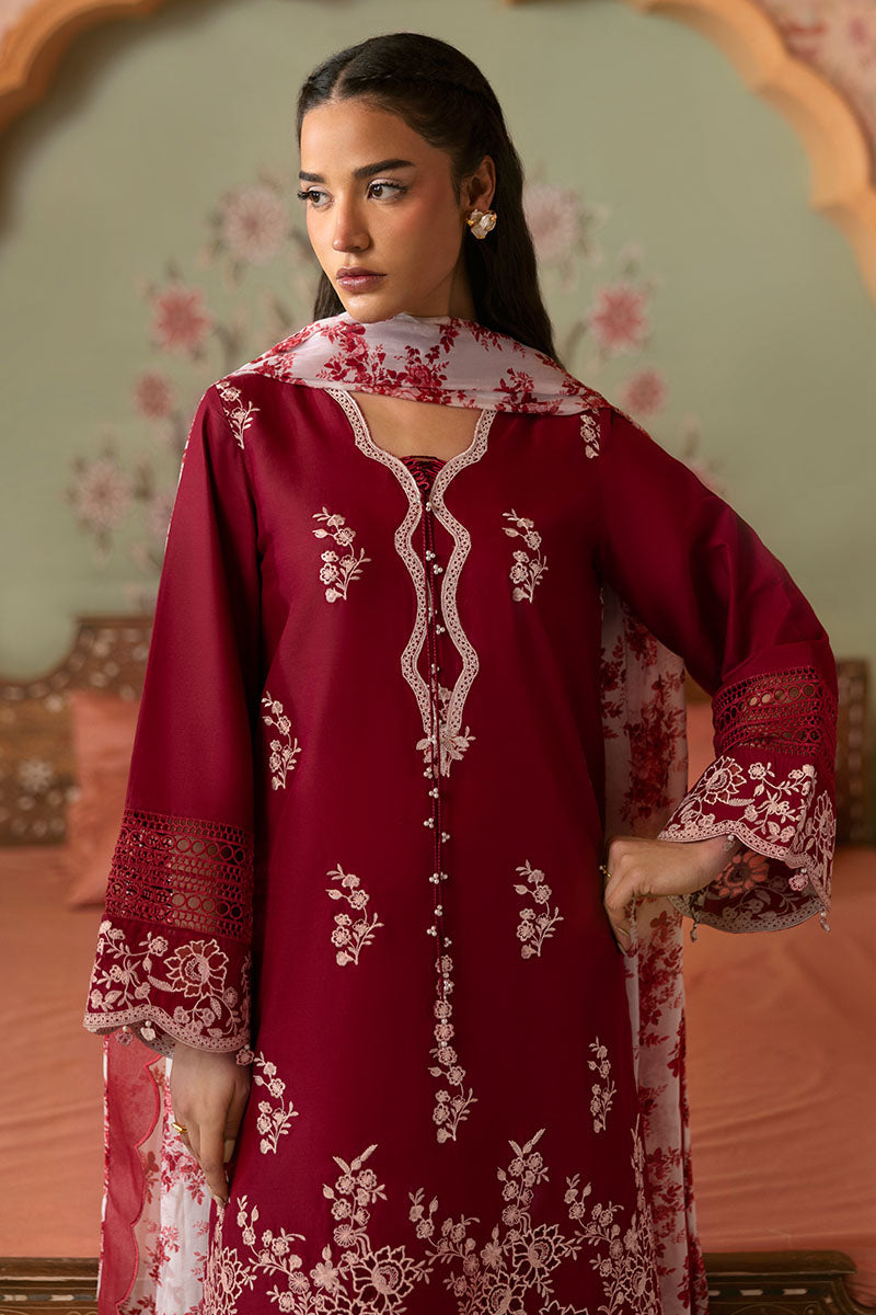 Cross Stitch | Premium Lawn 25 | CRIMSON RED - by - Libasekhas UK - Registered Vendor of : Cross Stitch - 100% Original Designer Dresss