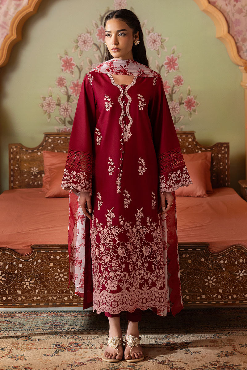 Cross Stitch | Premium Lawn 25 | CRIMSON RED - by - Libasekhas UK - Registered Vendor of : Cross Stitch - 100% Original Designer Dresss