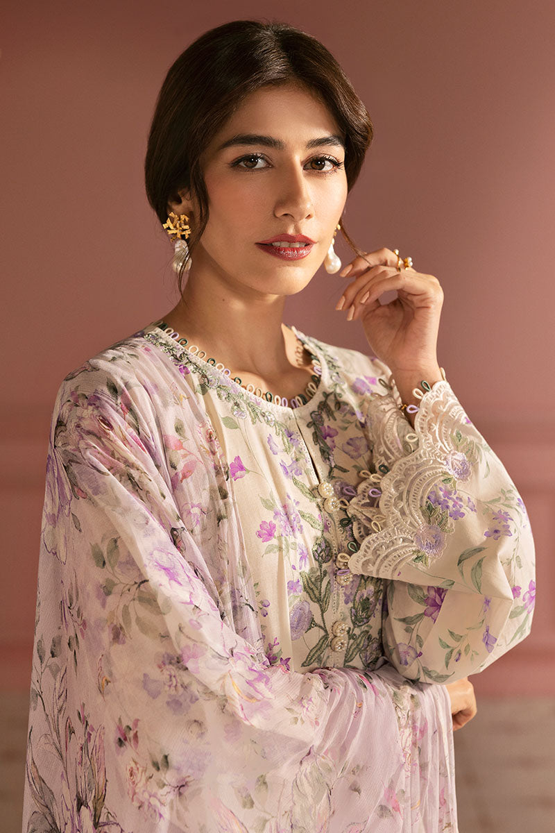 Cross Stitch | Premium Lawn 25 | LILAC BLOOM - by - Libasekhas UK - Registered Vendor of : CRO - 100% Original Designer Dresss