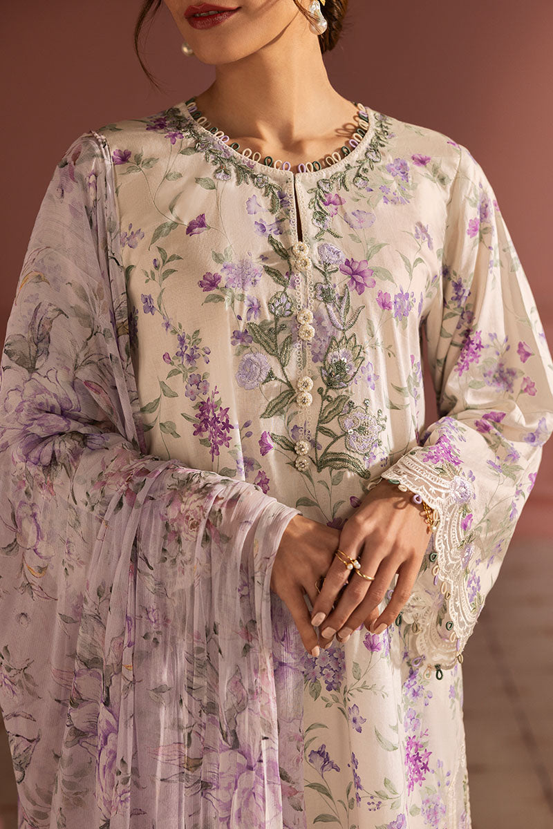 Cross Stitch | Premium Lawn 25 | LILAC BLOOM - by - Libasekhas UK - Registered Vendor of : CRO - 100% Original Designer Dresss