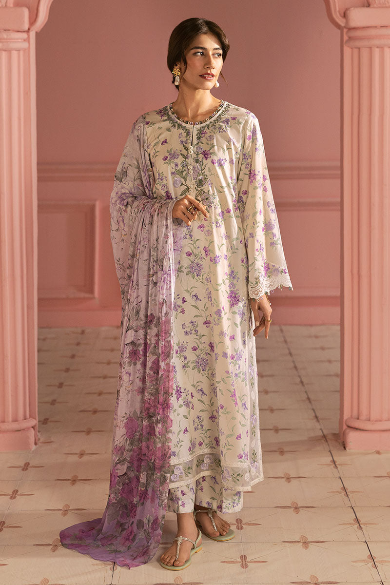 Cross Stitch | Premium Lawn 25 | LILAC BLOOM - by - Libasekhas UK - Registered Vendor of : CRO - 100% Original Designer Dresss