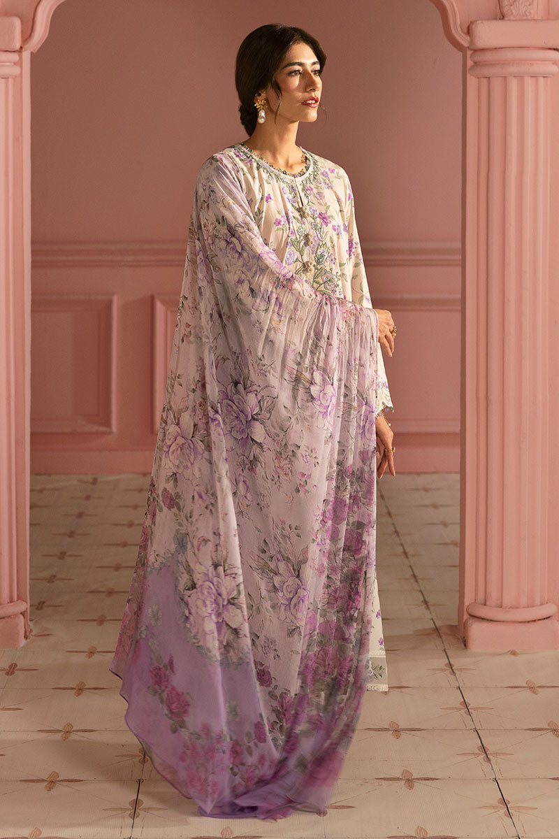 Cross Stitch | Premium Lawn 25 | LILAC BLOOM - by - Libasekhas UK - Registered Vendor of : CRO - 100% Original Designer Dresss