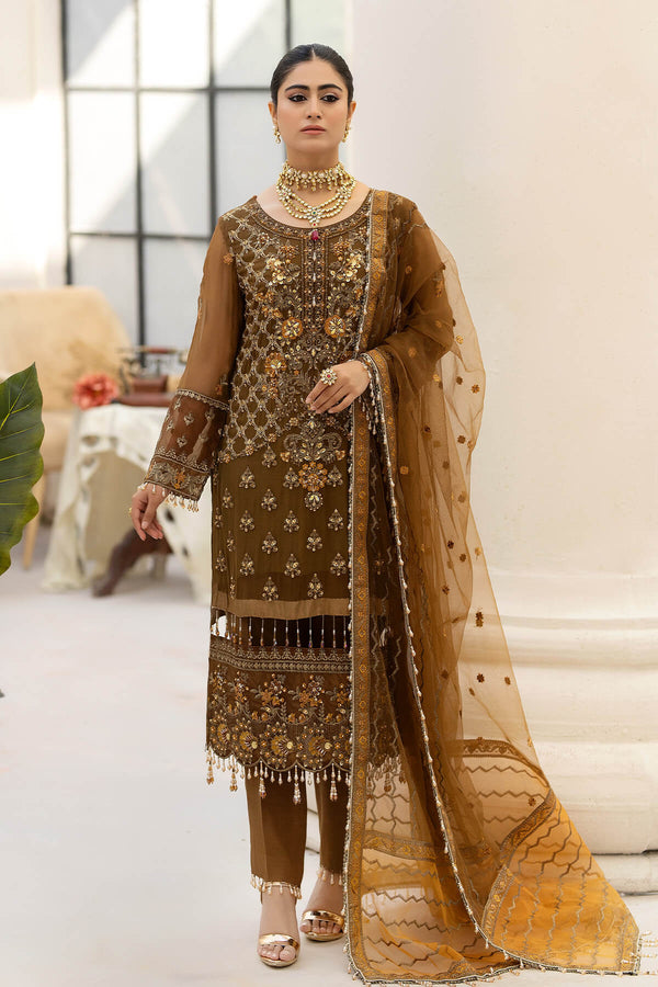 Raeesa Premium | Dehleez Formals | DL-1014 Imperial Brew - by - Libasekhas UK - Registered Vendor of : Raeesa Premium - 100% Original Designer Dresss