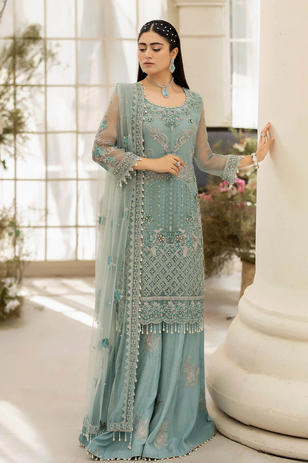 Raeesa Premium | Dehleez Formals | DL-1013 Caribbean Coast - by - Libasekhas UK - Registered Vendor of : Raeesa Premium - 100% Original Designer Dresss