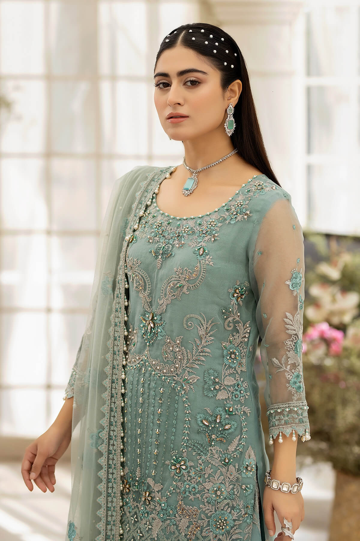 Raeesa Premium | Dehleez Formals | DL-1013 Caribbean Coast - by - Libasekhas UK - Registered Vendor of : Raeesa Premium - 100% Original Designer Dresss