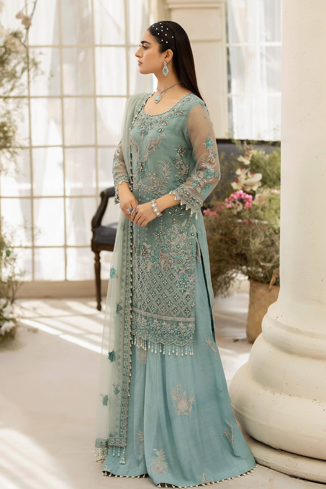 Raeesa Premium | Dehleez Formals | DL-1013 Caribbean Coast - by - Libasekhas UK - Registered Vendor of : Raeesa Premium - 100% Original Designer Dresss