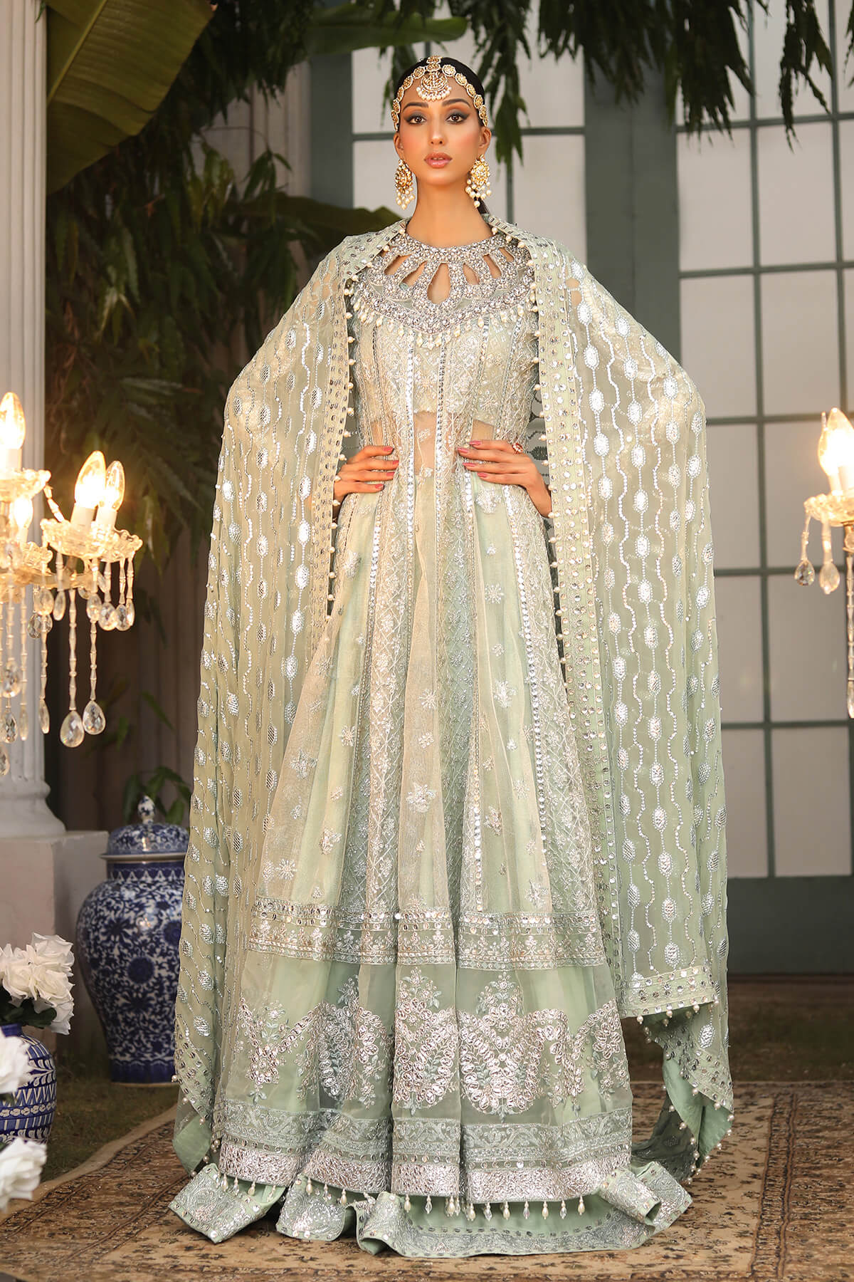 Raeesa Premium | Wajadan Wedding Formals | WD-2 Pea Green - by - Libasekhas UK - Registered Vendor of : Raeesa Premium - 100% Original Designer Dresss
