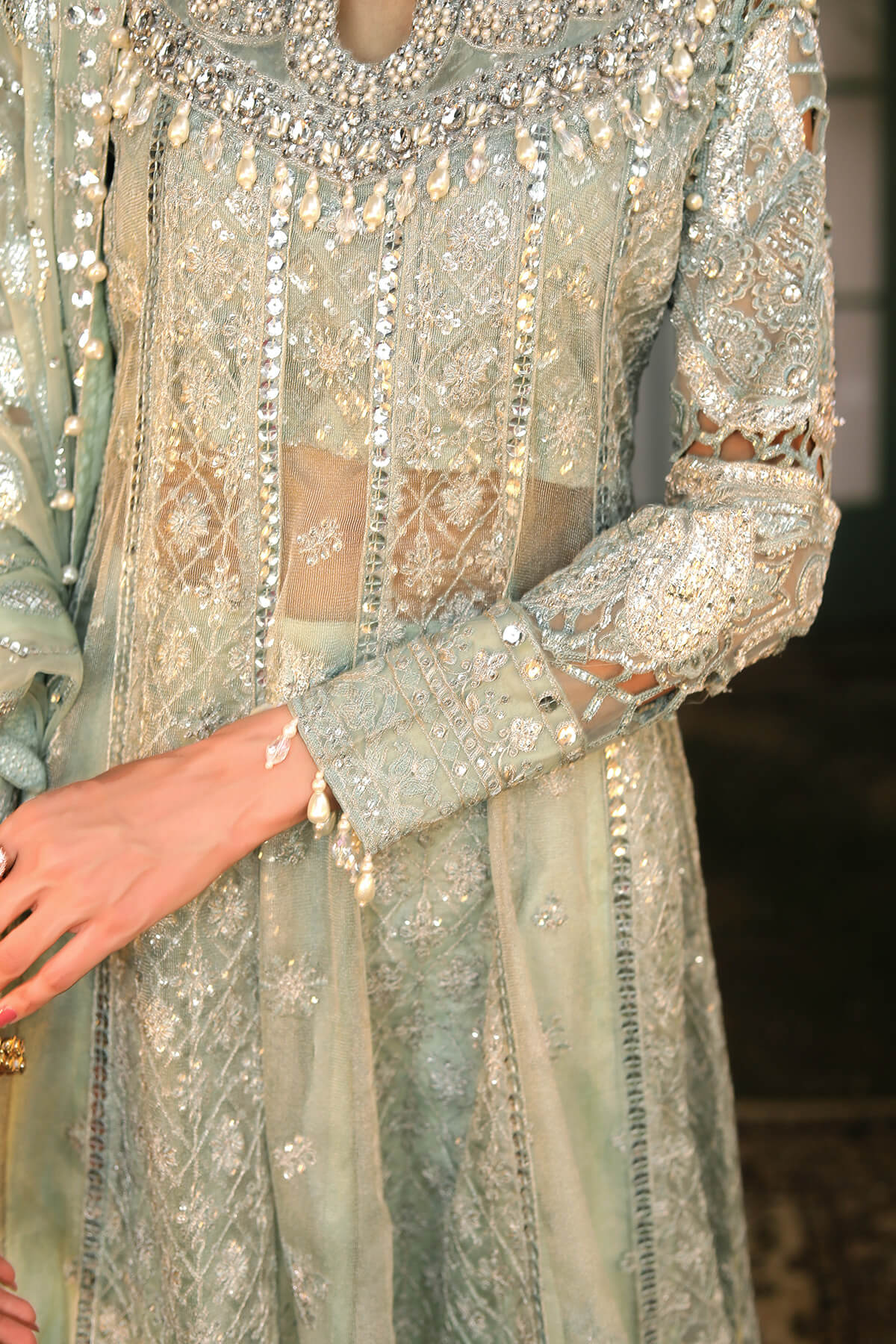 Raeesa Premium | Wajadan Wedding Formals | WD-2 Pea Green - by - Libasekhas UK - Registered Vendor of : Raeesa Premium - 100% Original Designer Dresss