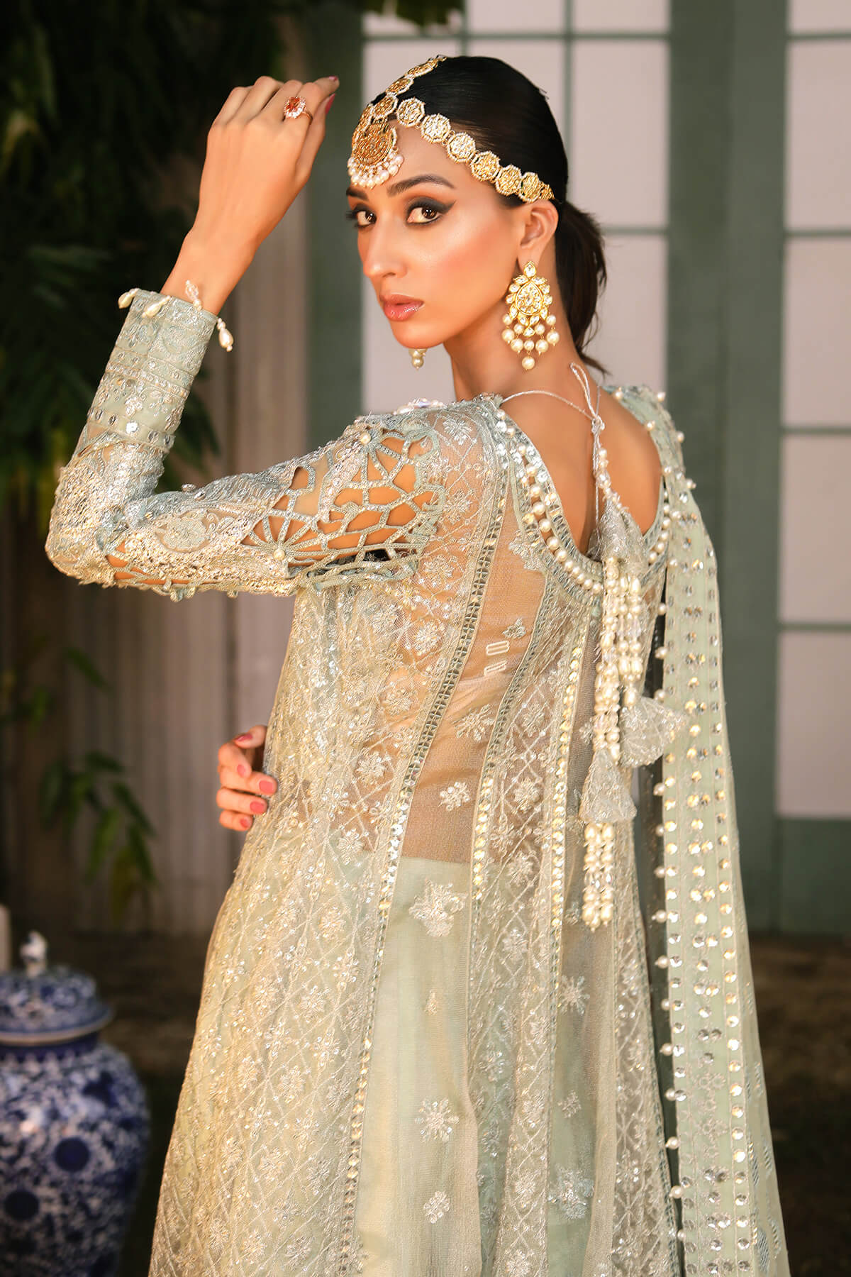 Raeesa Premium | Wajadan Wedding Formals | WD-2 Pea Green - by - Libasekhas UK - Registered Vendor of : Raeesa Premium - 100% Original Designer Dresss