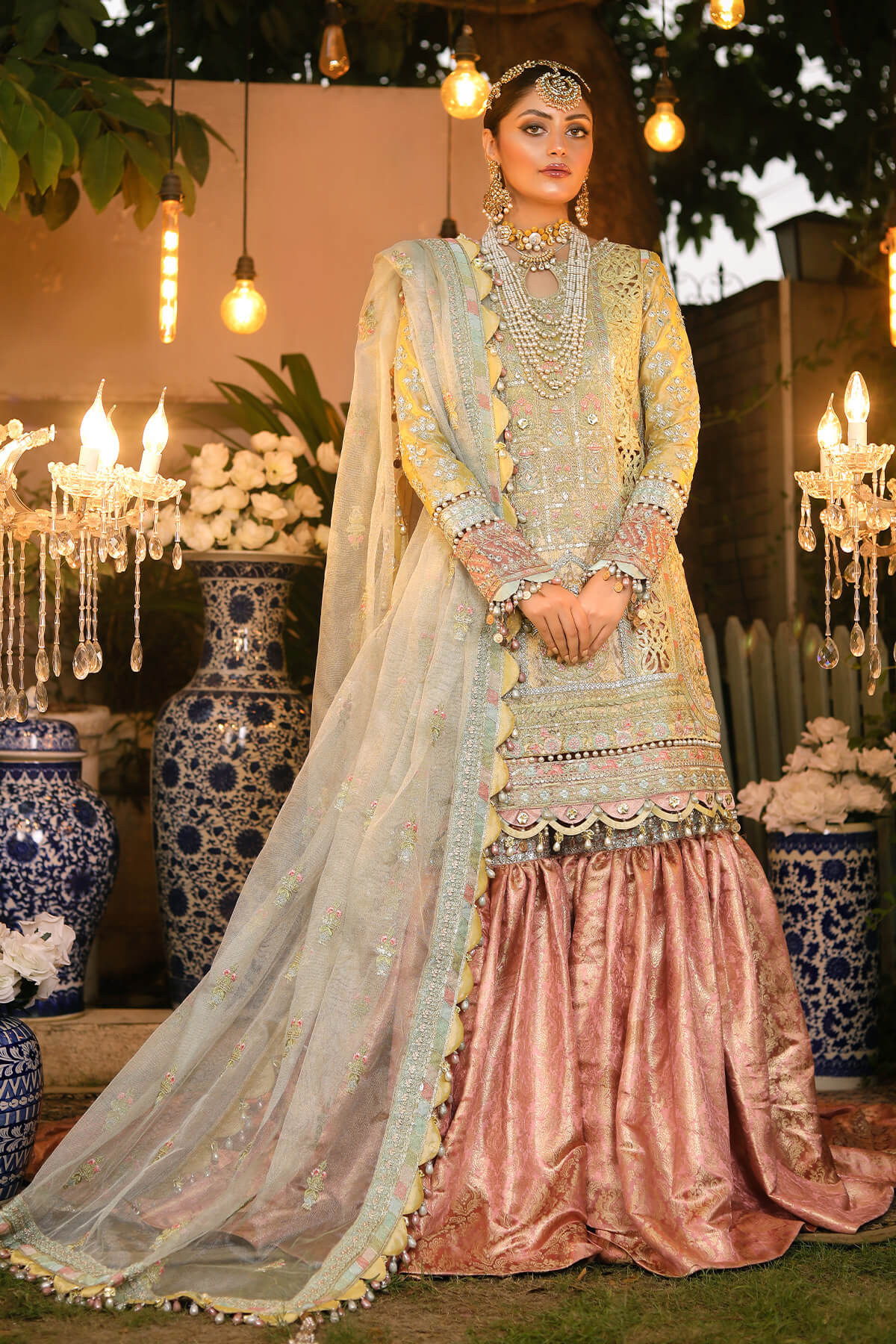 Raeesa Premium | Wajadan Wedding Formals | WD-4 Lemon Chiffon - by - Libasekhas UK - Registered Vendor of : Raeesa Premium - 100% Original Designer Dresss