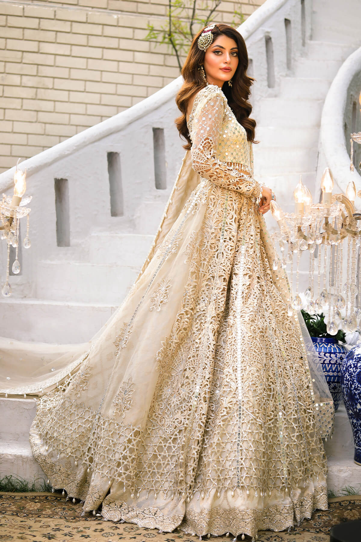 Raeesa Premium | Wajadan Wedding Formals |  WD-1 Pearl White - by - Libasekhas UK - Registered Vendor of : Raeesa Premium - 100% Original Designer Dresss
