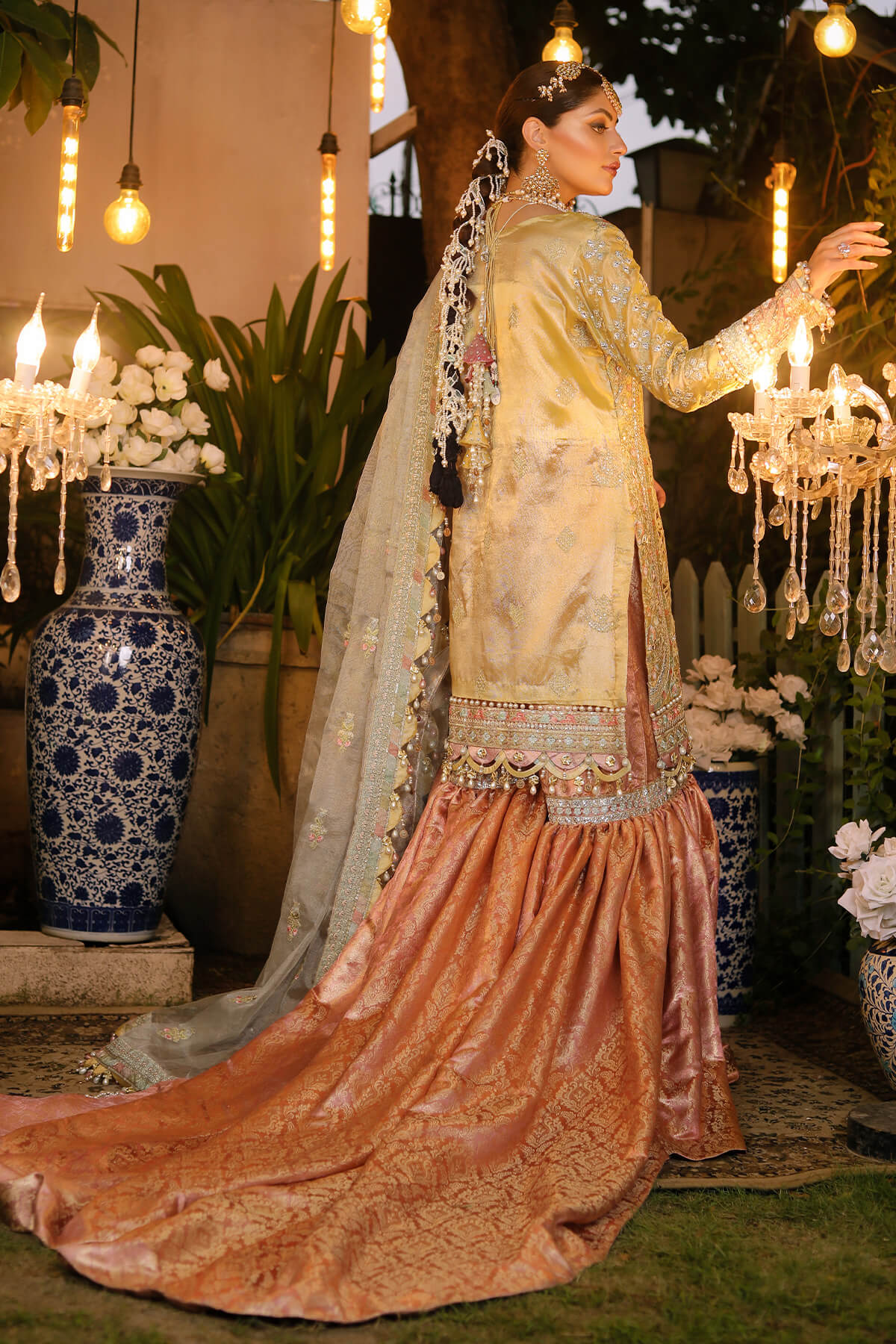 Raeesa Premium | Wajadan Wedding Formals | WD-4 Lemon Chiffon - by - Libasekhas UK - Registered Vendor of : Raeesa Premium - 100% Original Designer Dresss