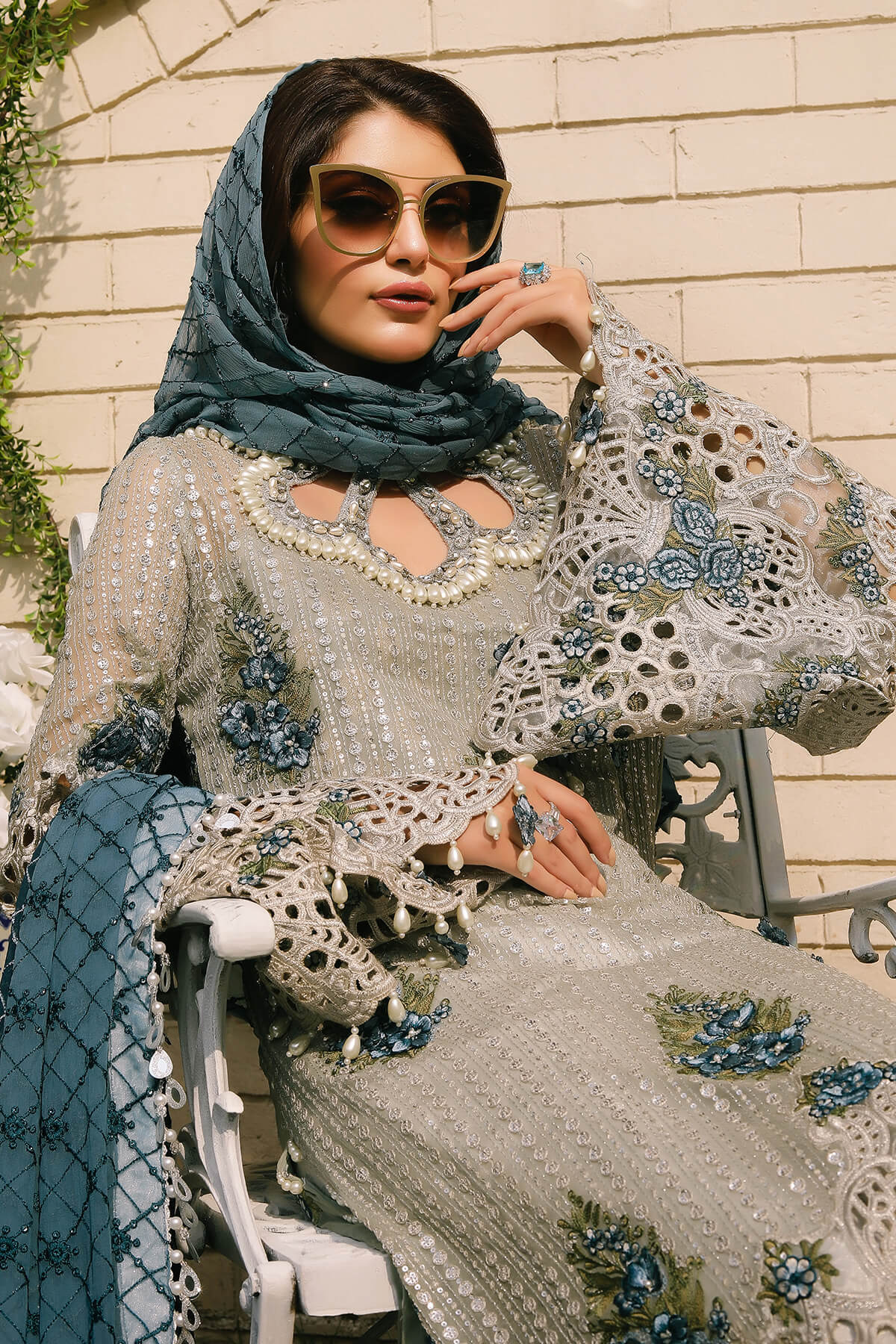 Raeesa Premium | Wajadan Wedding Formals | WD-5 Silver Grey - by - Libasekhas UK - Registered Vendor of : Raeesa Premium - 100% Original Designer Dresss