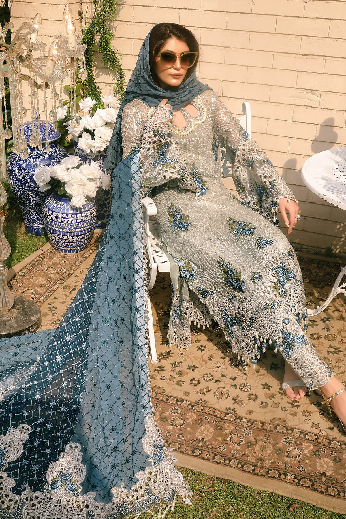 Raeesa Premium | Wajadan Wedding Formals | WD-5 Silver Grey - by - Libasekhas UK - Registered Vendor of : Raeesa Premium - 100% Original Designer Dresss