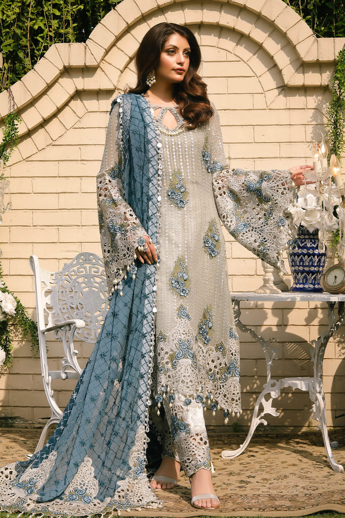 Raeesa Premium | Wajadan Wedding Formals | WD-5 Silver Grey - by - Libasekhas UK - Registered Vendor of : Raeesa Premium - 100% Original Designer Dresss