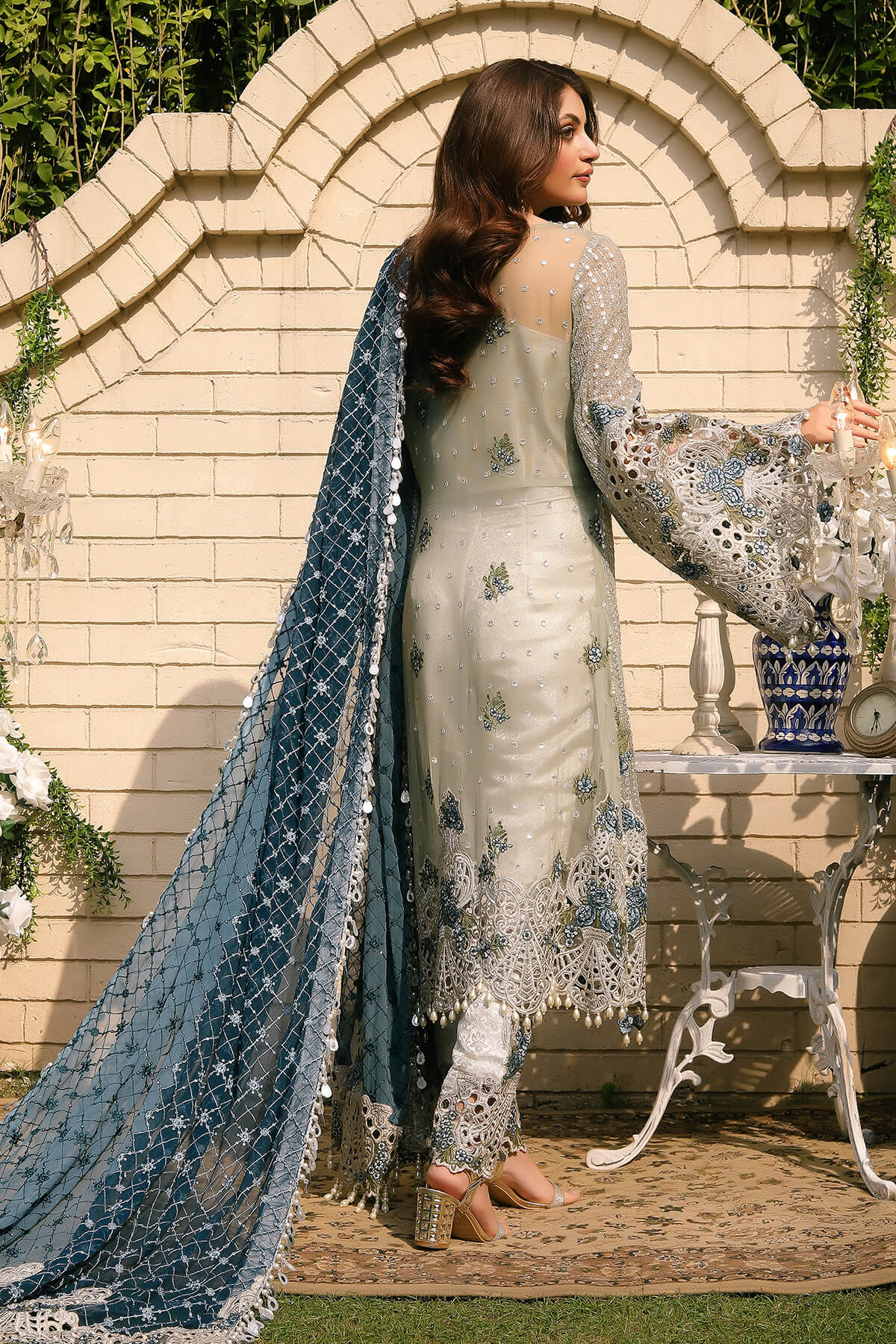 Raeesa Premium | Wajadan Wedding Formals | WD-5 Silver Grey - by - Libasekhas UK - Registered Vendor of : Raeesa Premium - 100% Original Designer Dresss