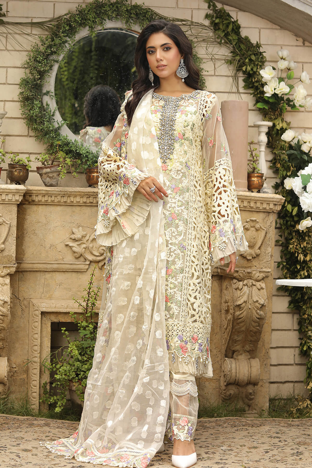 Raeesa Premium | Wajadan Wedding Formals | WD-8 Ivory - by - Libasekhas UK - Registered Vendor of : Raeesa Premium - 100% Original Designer Dresss