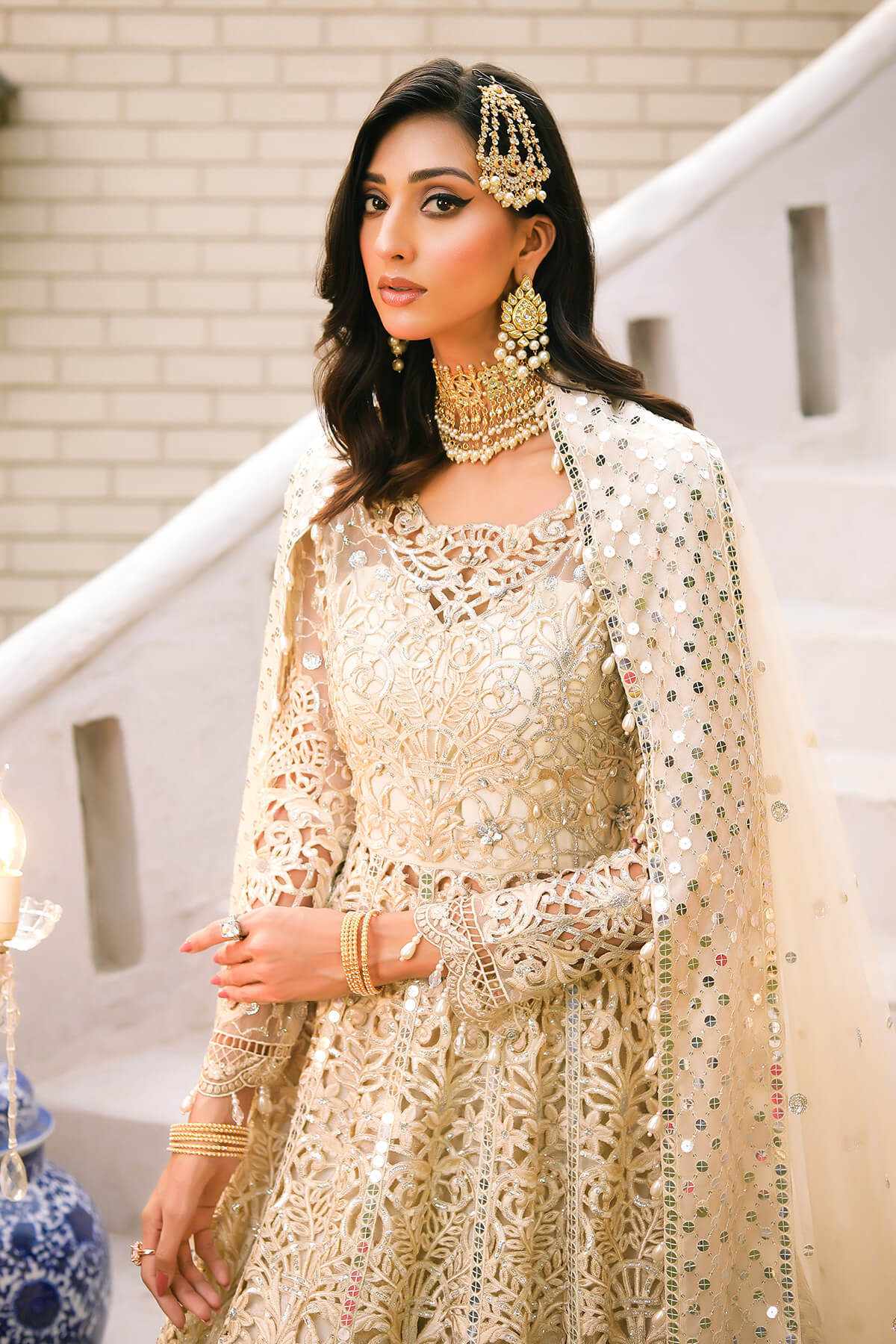 Raeesa Premium | Wajadan Wedding Formals |  WD-1 Pearl White - by - Libasekhas UK - Registered Vendor of : Raeesa Premium - 100% Original Designer Dresss