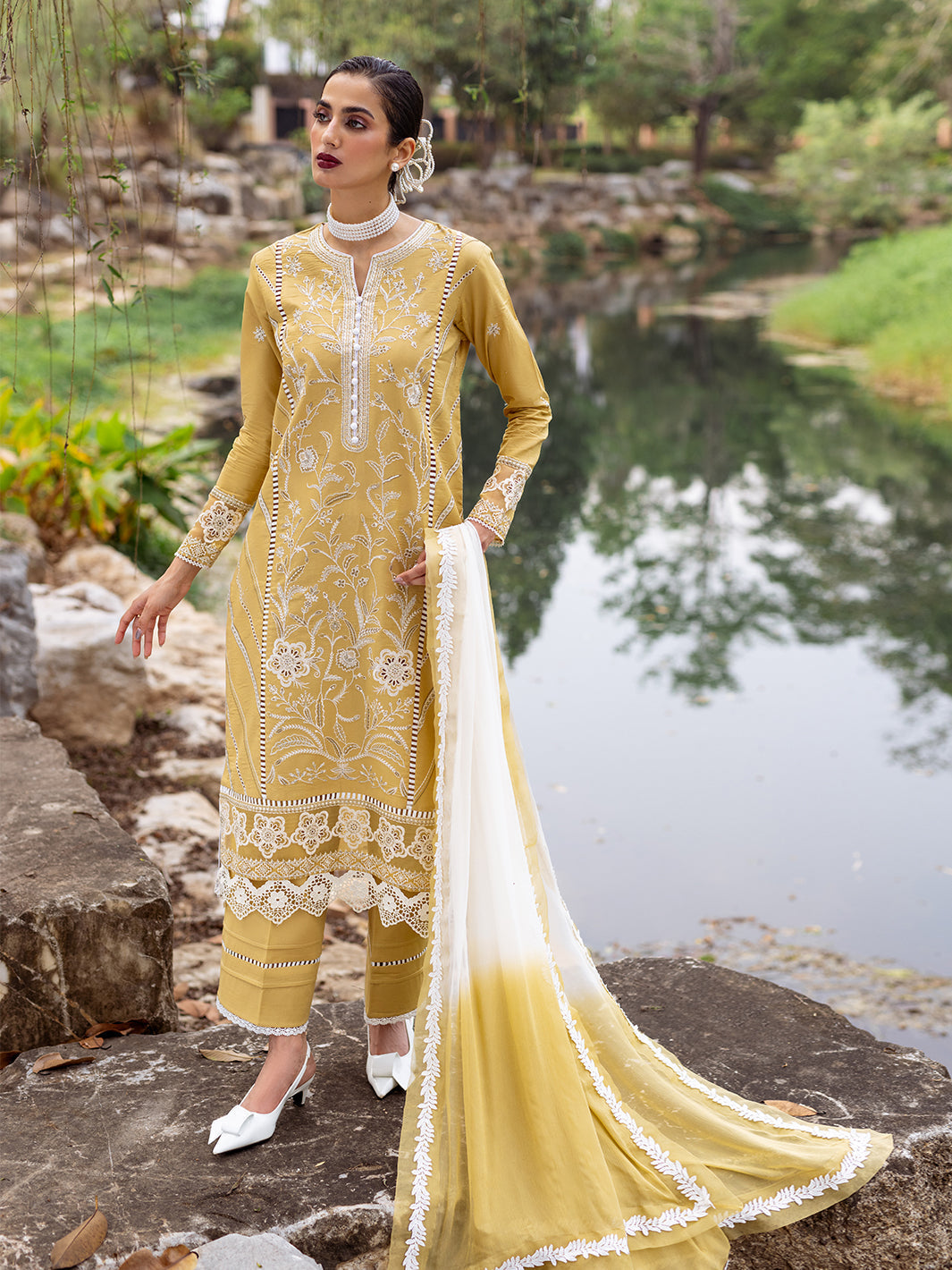 Roheenaz | Dahlia Embroidered Lawn 24 | Forsythia - by - Libasekhas UK - Registered Vendor of : Roheenaz - 100% Original Designer Dresss