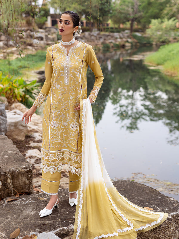Roheenaz | Dahlia Embroidered Lawn 24 | Forsythia - by - Libasekhas UK - Registered Vendor of : Roheenaz - 100% Original Designer Dresss