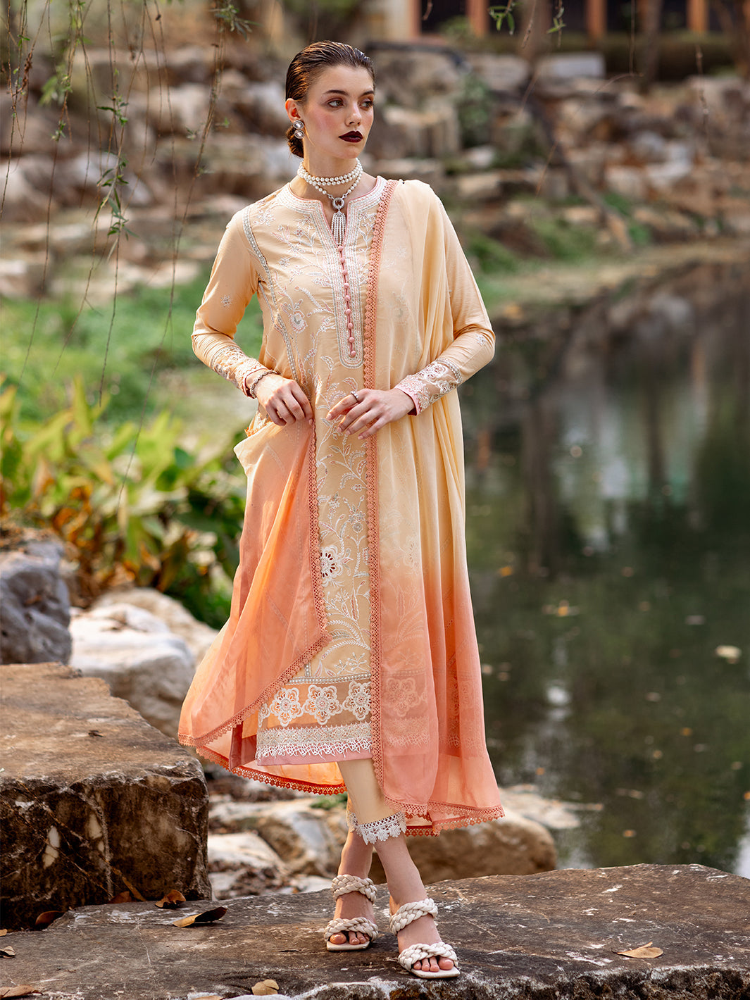 Roheenaz | Dahlia Embroidered Lawn 24 | Magnolia - by - Libasekhas UK - Registered Vendor of : Roheenaz - 100% Original Designer Dresss