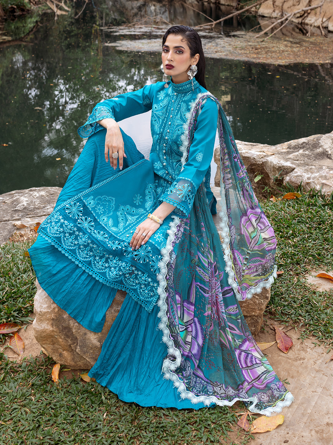 Roheenaz | Dahlia Embroidered Lawn 24 | Delphinium - by - Libasekhas UK - Registered Vendor of : Roheenaz - 100% Original Designer Dresss