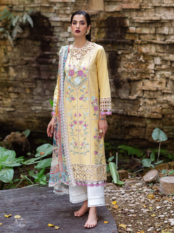 Roheenaz | Dahlia Embroidered Lawn 24 | Daffodil - by - Libasekhas UK - Registered Vendor of : Roheenaz - 100% Original Designer Dresss