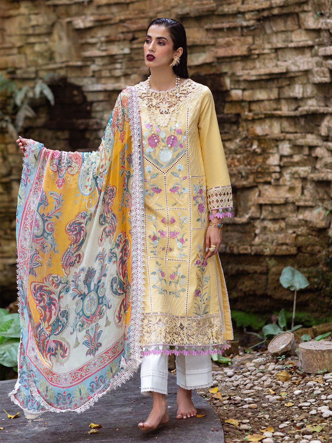 Roheenaz | Dahlia Embroidered Lawn 24 | Daffodil - by - Libasekhas UK - Registered Vendor of : Roheenaz - 100% Original Designer Dresss