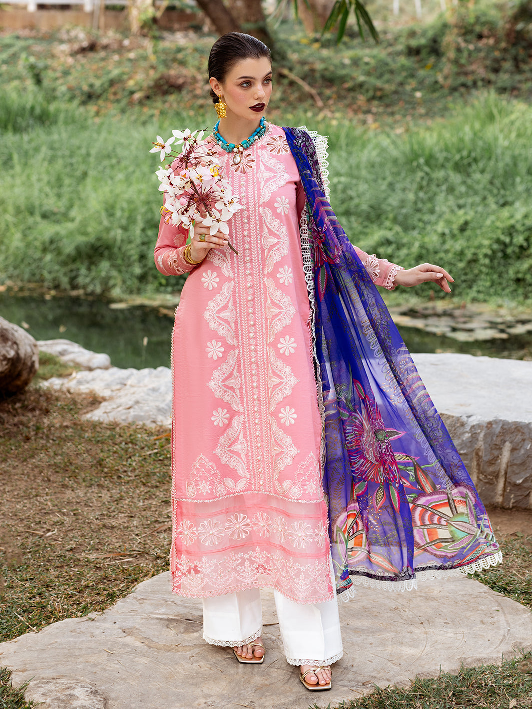 Roheenaz | Dahlia Embroidered Lawn 24 | Orchid - by - Libasekhas UK - Registered Vendor of : Roheenaz - 100% Original Designer Dresss