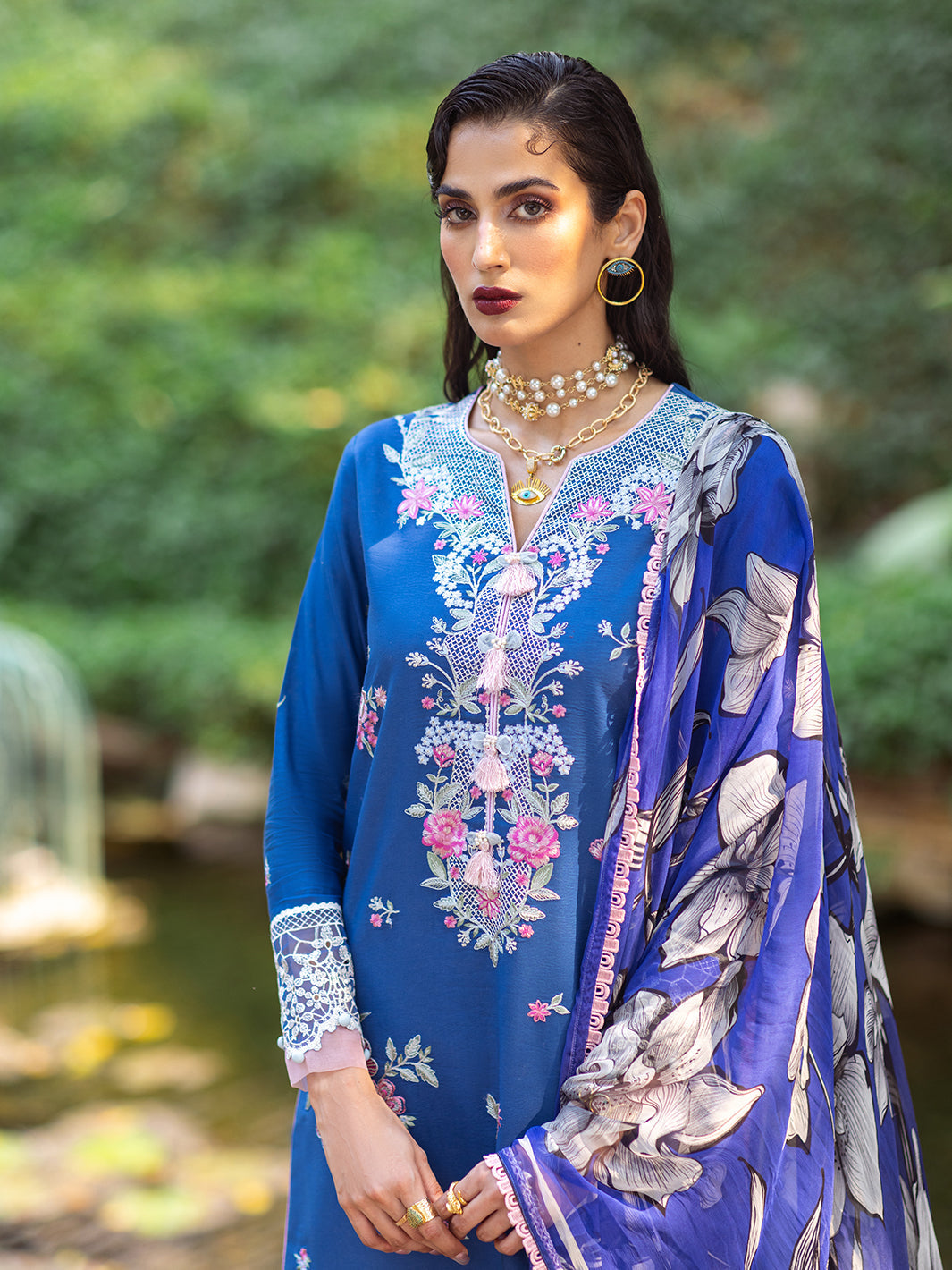 Roheenaz | Dahlia Embroidered Lawn 24 | Bluebell - by - Libasekhas UK - Registered Vendor of : Roheenaz - 100% Original Designer Dresss