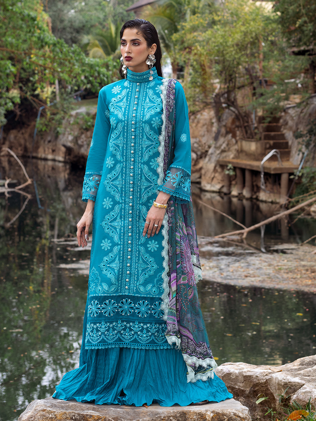 Roheenaz | Dahlia Embroidered Lawn 24 | Delphinium - by - Libasekhas UK - Registered Vendor of : Roheenaz - 100% Original Designer Dresss