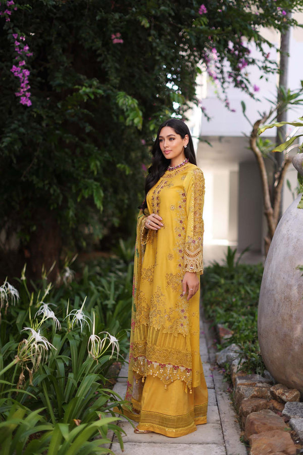 Noor by Saadia Asad | Luxury Chikankari Lawn24 | D8-B Mustard - by - Libasekhas UK - Registered Vendor of : Noor by Saadia Asad - 100% Original Designer Dresss
