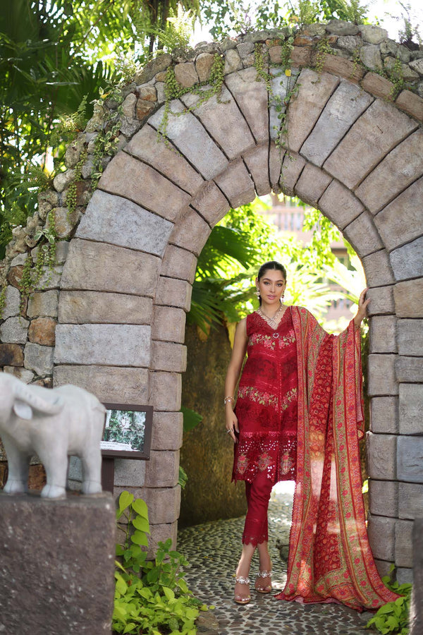 Noor by Saadia Asad | Luxury Chikankari Lawn24 | D12-A Red Chevron - by - Libasekhas UK - Registered Vendor of : Noor by Saadia Asad - 100% Original Designer Dresss